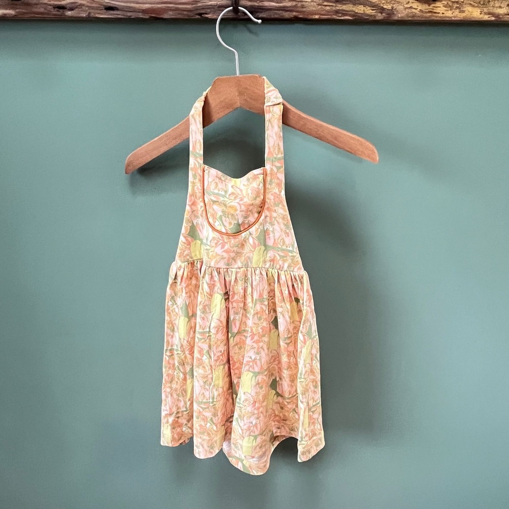 Kate Quinn Toddler Girls Floral Halter Dress‎ Peach Yellow Green Size 2T 2023